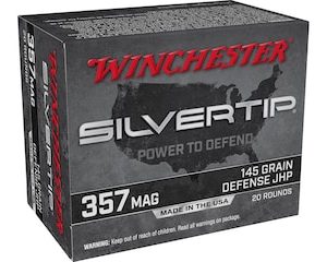 Winchester Silvertip Defense 357 Magnum Ammo 145 Grain Winchester Silvertip Jacketed Hollow Point Box of 20