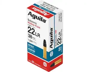Aguila Subsonic 22LR Ammo 38 Grain Lead Hollow Point