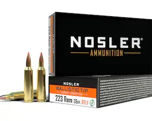 Nosler BT Varmint 223 Remington Ammo 35 Grain Nosler Ballistic Tip Polymer Tip Lead Free Box of 20