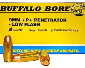 Buffalo Bore Penetrator 9mm Luger +P+ Ammo 124 Grain Full Metal Jacket Box of 20