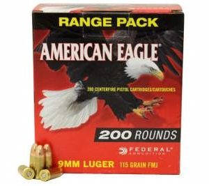 Federal 9mm American Eagle AE9DP200CASE 115 gr FMJ 1000 rounds
