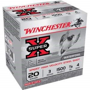 Winchester 20 Gauge Xpert High Velocity Ammunition WEX2034 3" 7/8 oz #4 Non-Toxic Plated Steel Shot CASE 1500fps 250 rounds